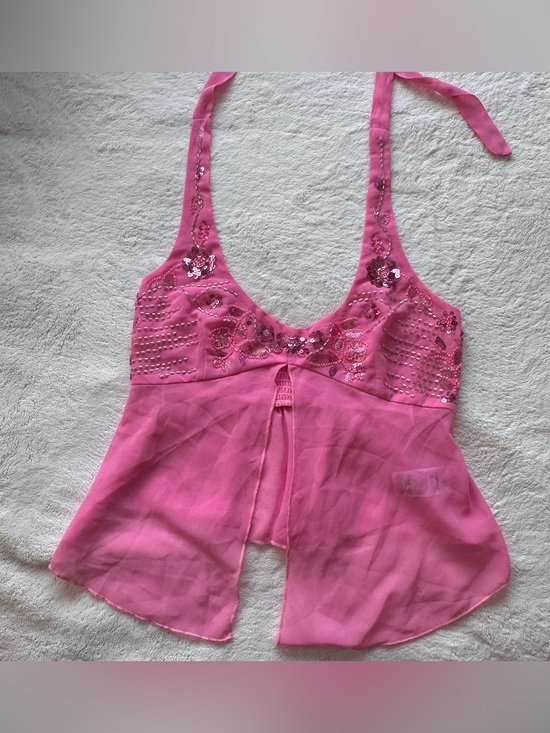Edikted Tops - Edikted Hot Pink Sequined Halter Babydoll Top